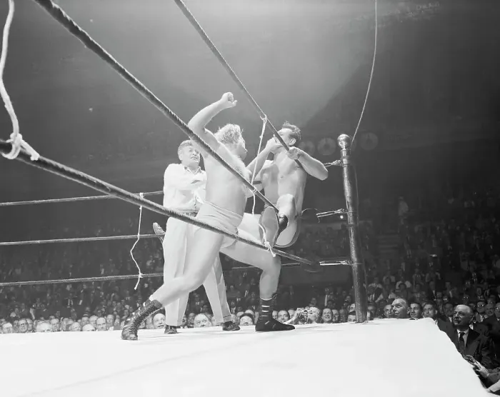 Framed Print : Wrestlers Fighting Against Ropes Framed Print : Wrestlers Fighting Against Ropes