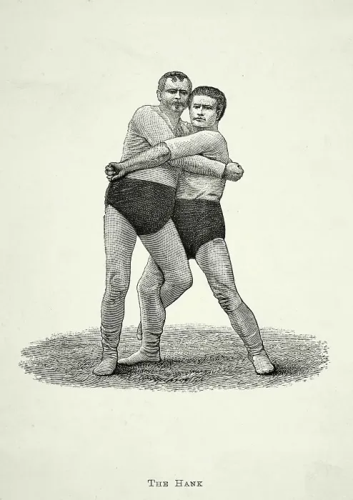 Framed Print : Two wrestlers, Wrestling move, the Hank, Victorian combat sports, 19th Century Framed Print : Two wrestlers, Wrestling move, the Hank, Victorian combat sports, 19th Century