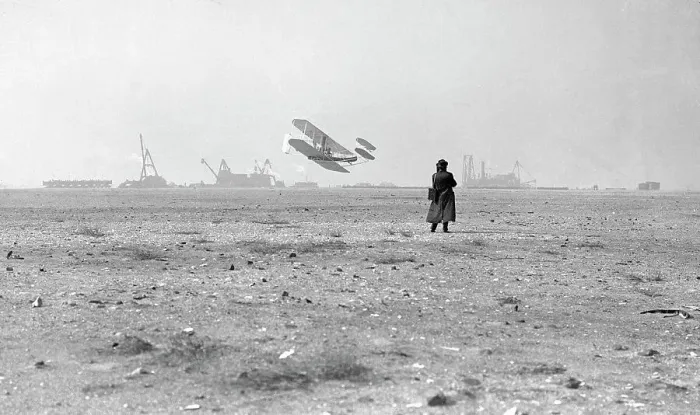 Framed Print : Wright Bros Airplane Flying Over Field Framed Print : Wright Bros Airplane Flying Over Field