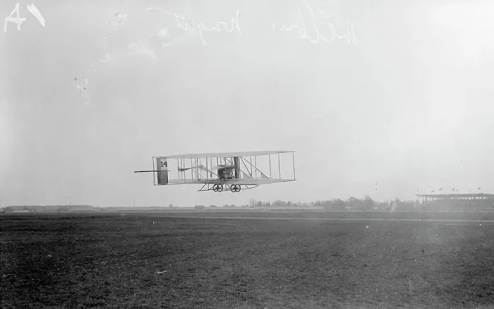 Framed Print : Wright Bros Airplane Flying Above Field Framed Print : Wright Bros Airplane Flying Above Field