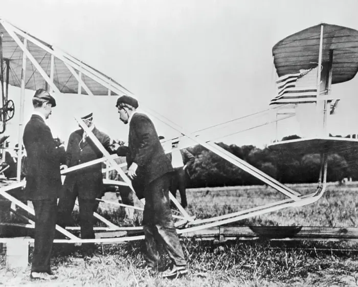 Framed Print : Wright Brothers with Early Aircraft Framed Print : Wright Brothers with Early Aircraft