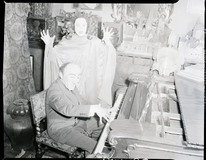Framed Print : W.T. Benda Playing Piano to Woman in Mask Framed Print : W.T. Benda Playing Piano to Woman in Mask