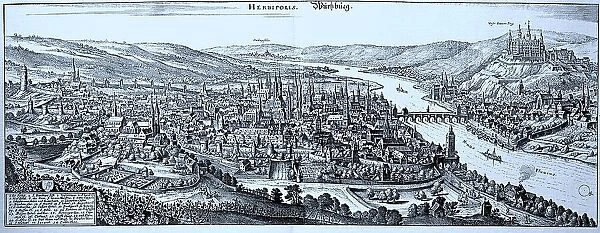 Wuerzburg in the Middle Ages, Lower Franconia, Bavaria, Germany, Historical, digital reproduction of an original from the 19th century, original date unknown