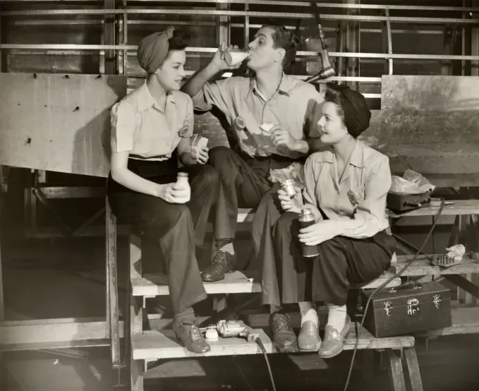 Framed Print : WW II aircraft workers having lunch Framed Print : WW II aircraft workers having lunch