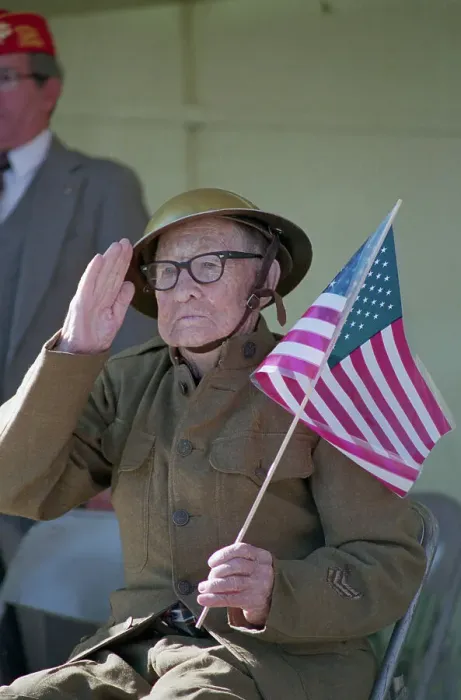 Framed Print : WWI Veteran Saluting the American Flag Framed Print : WWI Veteran Saluting the American Flag