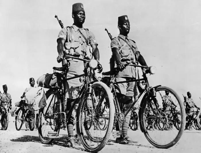 Framed Print : WWII Native African Troops with Bicycles Framed Print : WWII Native African Troops with Bicycles