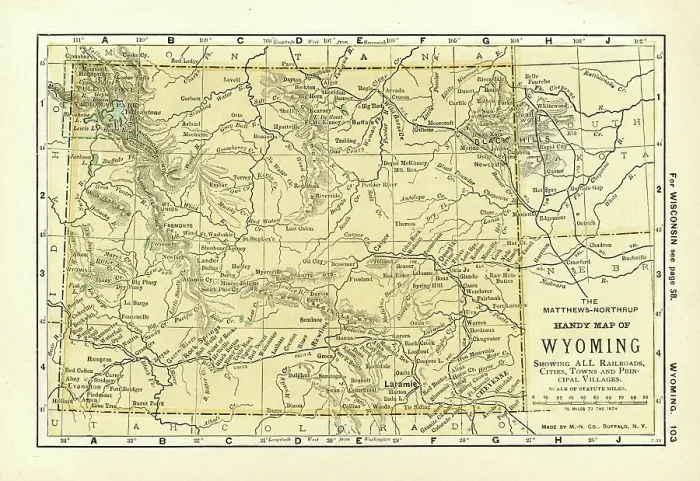 Framed Print : Wyoming USA map 1898 Framed Print : Wyoming USA map 1898
