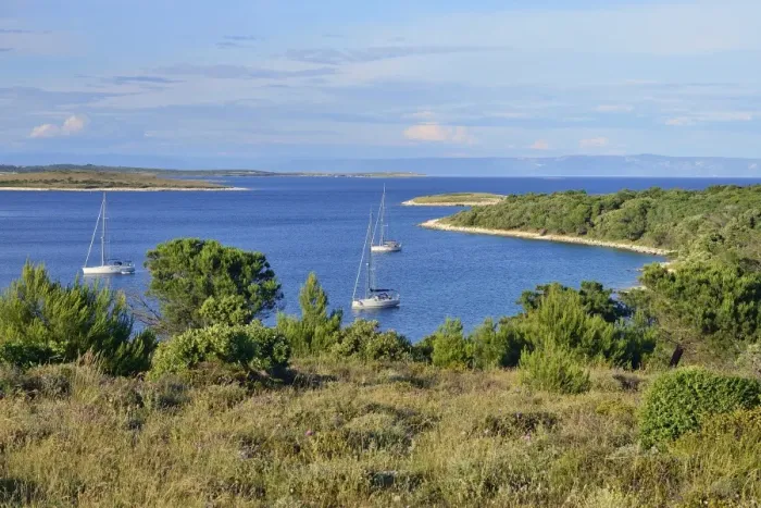 Framed Print : Yachts anchored in a bay, Cape Kamenjak, Premantura, Istria, Croatia Framed Print : Yachts anchored in a bay, Cape Kamenjak, Premantura, Istria, Croatia