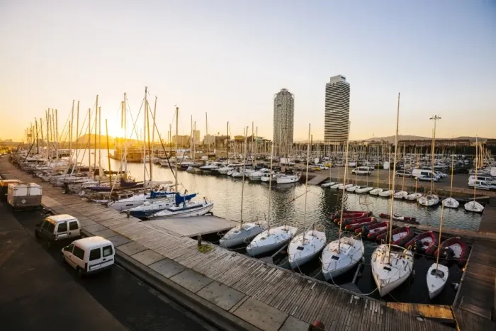 Framed Print : Yachts and boats moored at Port Olimpic in Barcelona, Spain Framed Print : Yachts and boats moored at Port Olimpic in Barcelona, Spain
