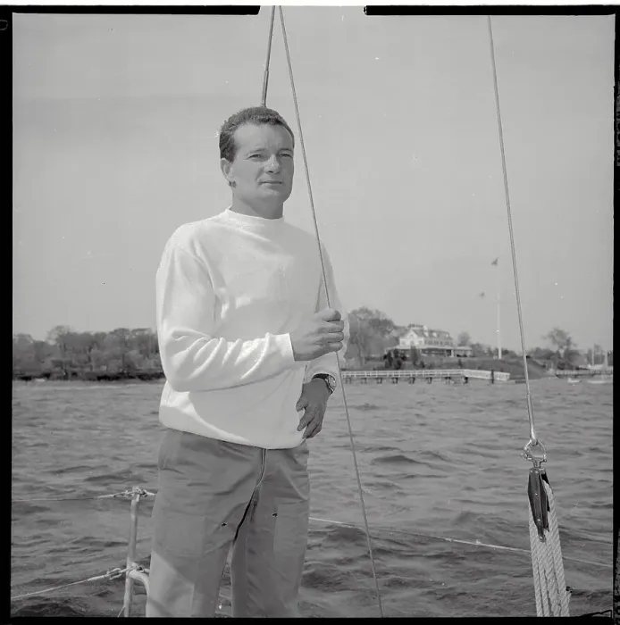 Framed Print : Yachtsman Eric Tabarly Posing on Deck Framed Print : Yachtsman Eric Tabarly Posing on Deck