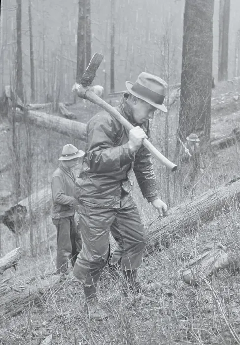 Framed Print : Yacolt Restoration Worker Carrying Hoe in Forest Framed Print : Yacolt Restoration Worker Carrying Hoe in Forest