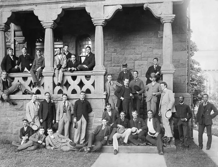 Framed Print : Yale Students Posing by Building Framed Print : Yale Students Posing by Building