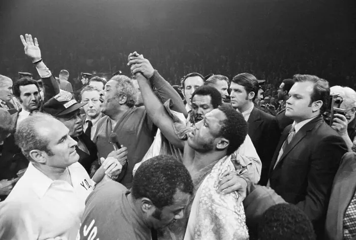 Framed Print : Yank Durham Holding Up Joe Frazier's Arm Framed Print : Yank Durham Holding Up Joe Frazier's Arm