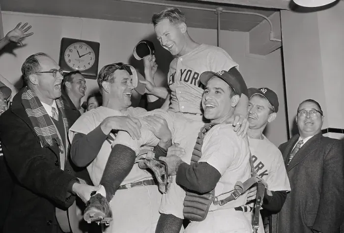 Framed Print : Yankee Baseball Stars Celebrating Win Framed Print : Yankee Baseball Stars Celebrating Win