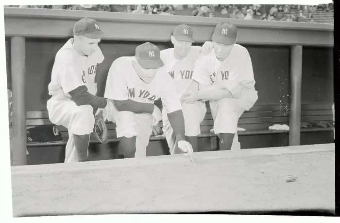 Framed Print : Yankee Coaching Staff Talking Framed Print : Yankee Coaching Staff Talking