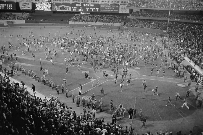 Framed Print : Yankee Fans Rushing the Green Framed Print : Yankee Fans Rushing the Green