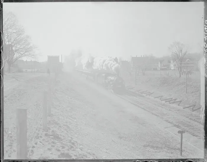 Framed Print : Yankee Flier Train Passing Houses