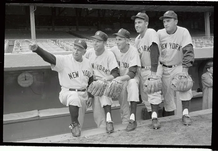 Framed Print : Yankee Manager Casey Stengel and Teammates Posing in Dugout Framed Print : Yankee Manager Casey Stengel and Teammates Posing in Dugout
