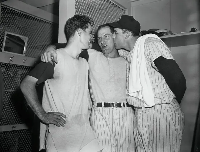 Framed Print : Yankee Players Embracing in Locker Room Framed Print : Yankee Players Embracing in Locker Room