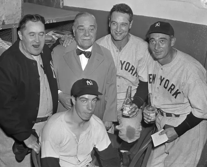 Framed Print : Yankee Stars Celebrating Series Victory with Manager and Owner Framed Print : Yankee Stars Celebrating Series Victory with Manager and Owner
