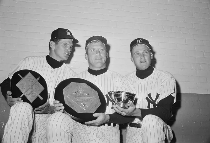 Framed Print : Yankees Holding Trophies Framed Print : Yankees Holding Trophies