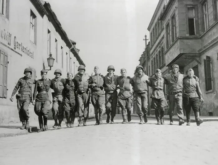 Framed Print : Yanks and Russians Walking in Street