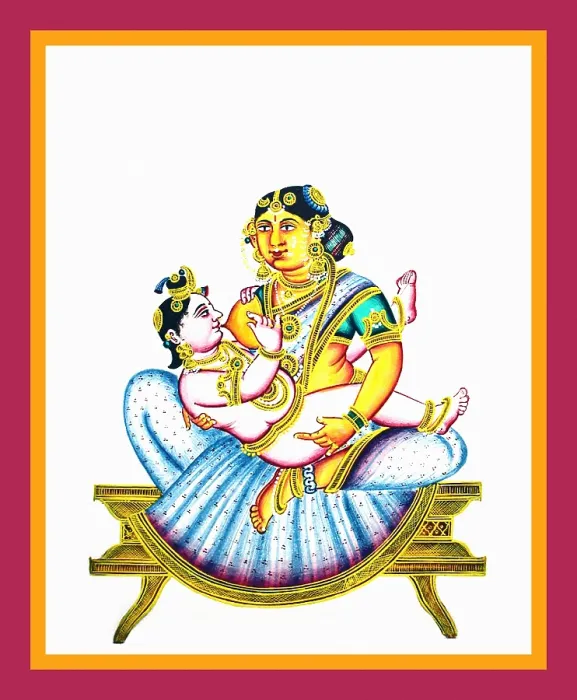 Framed Print : Yashoda in a sari nursing Krishna