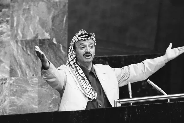 Framed Print : Yasser Arafat Making Open-Armed Gesture Framed Print : Yasser Arafat Making Open-Armed Gesture