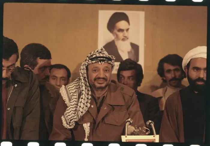 Framed Print : Yasser Arafat Speaking at Press Conference