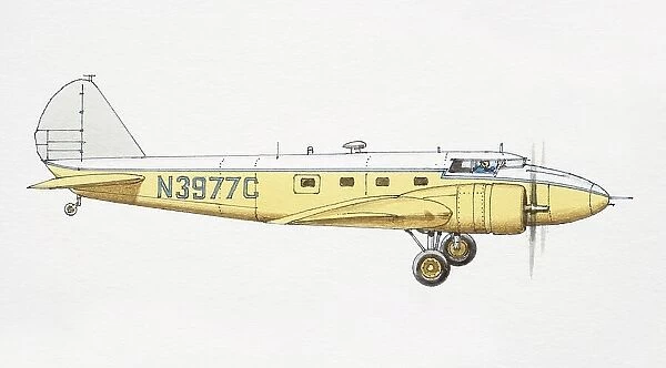 Yellow 1933 Boeing 247 airliner, side view