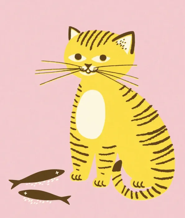 Framed Print : Yellow Cat and Two Fish Framed Print : Yellow Cat and Two Fish