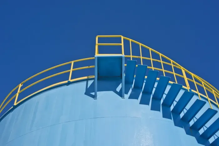 Framed Print : Yellow railings of a blue silo, Viaduct Harbour, Auckland, Auckland Region, New Zealand Framed Print : Yellow railings of a blue silo, Viaduct Harbour, Auckland, Auckland Region, New Zealand