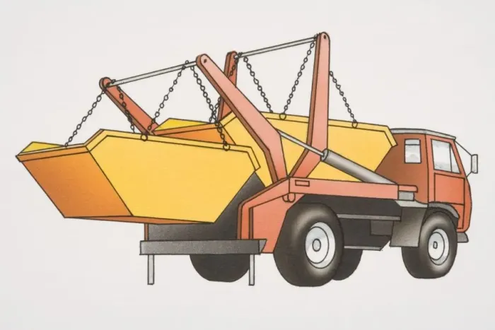 Framed Print : Two yellow skips loaded onto red refuse truck, rear view Framed Print : Two yellow skips loaded onto red refuse truck, rear view