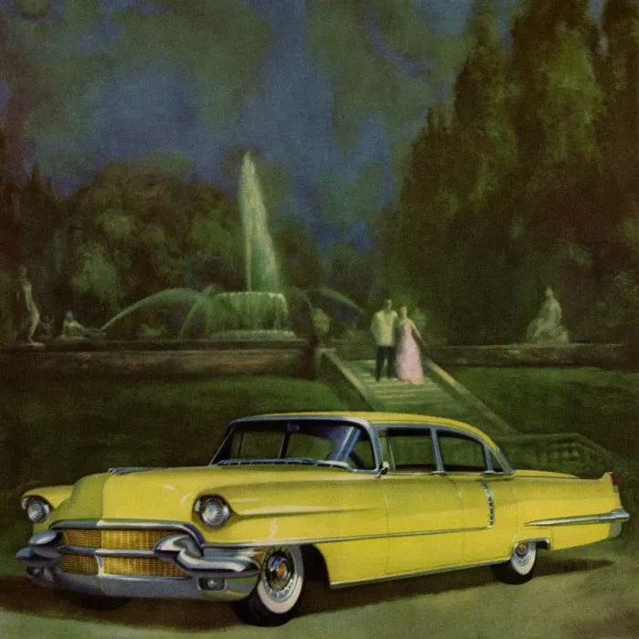 Framed Print : Yellow Vintage Car in Front of Fountian Framed Print : Yellow Vintage Car in Front of Fountian