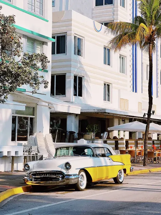 Framed Print : Yellow vintage car on Ocean Drive road, South Beach, Miami, USA Framed Print : Yellow vintage car on Ocean Drive road, South Beach, Miami, USA