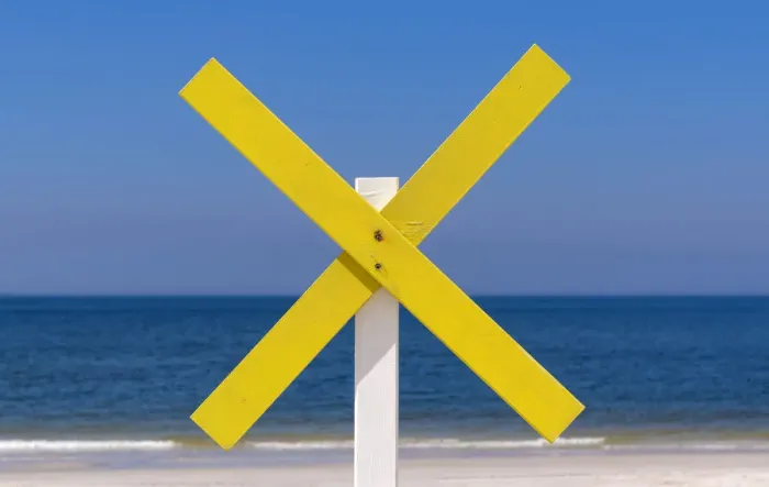 Framed Print : A yellow wooden cross marks a shoal near the shore at the beach, near Kampen, Sylt, Schleswig-Holstein, Germany Framed Print : A yellow wooden cross marks a shoal near the shore at the beach, near Kampen, Sylt, Schleswig-Holstein, Germany