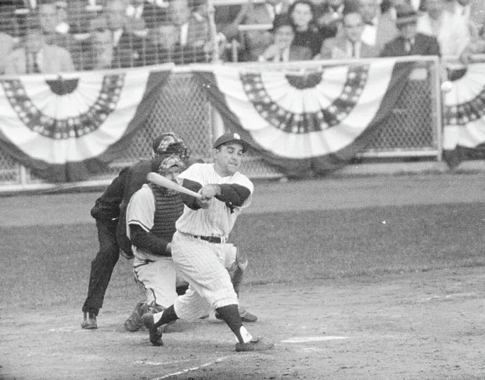 Framed Print : Yogi Berra Batting In World Series Game