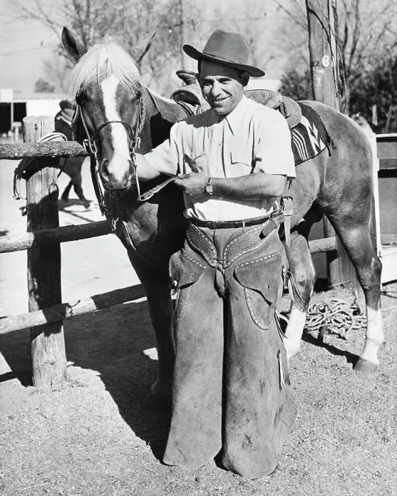 Framed Print : Yogi Berra in Chaps with Horse Framed Print : Yogi Berra in Chaps with Horse