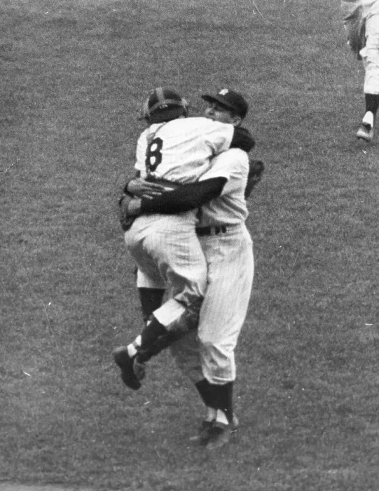 Framed Print : Yogi Berra Congratulates Don Larsen on His Perfect Game Framed Print : Yogi Berra Congratulates Don Larsen on His Perfect Game