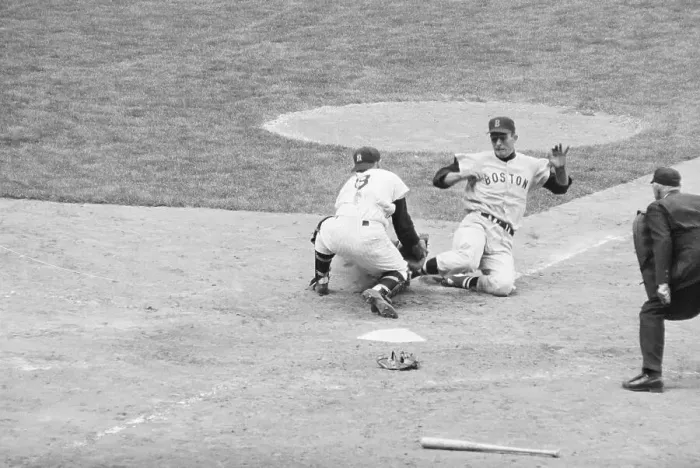 Framed Print : Yogi Berra Defending Home Plate at Yankee Stadium
