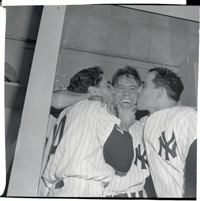 Framed Print : Yogi Berra Kissing Player Framed Print : Yogi Berra Kissing Player