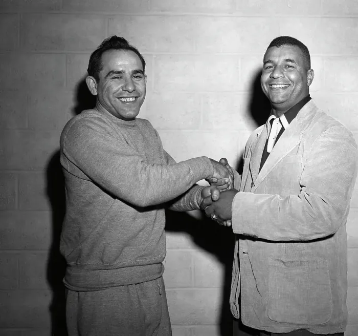 Framed Print : Yogi Berra and Roy Campanella Congratulating Each Other