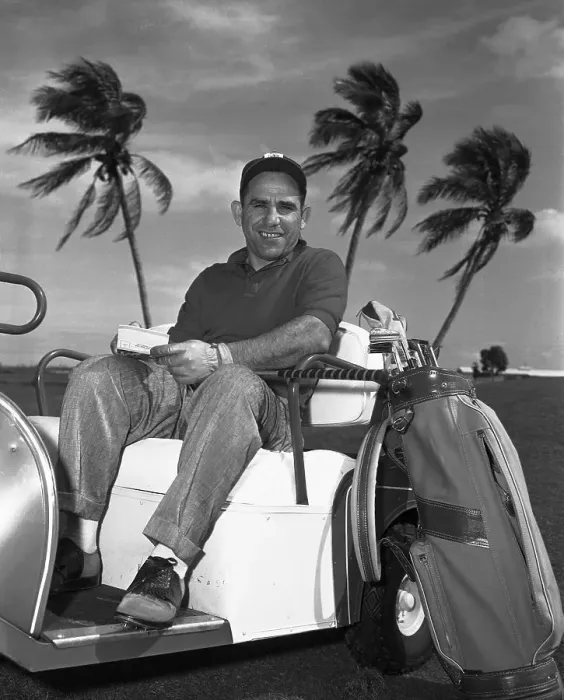Framed Print : Yogi Berra Sitting in Golf Cart