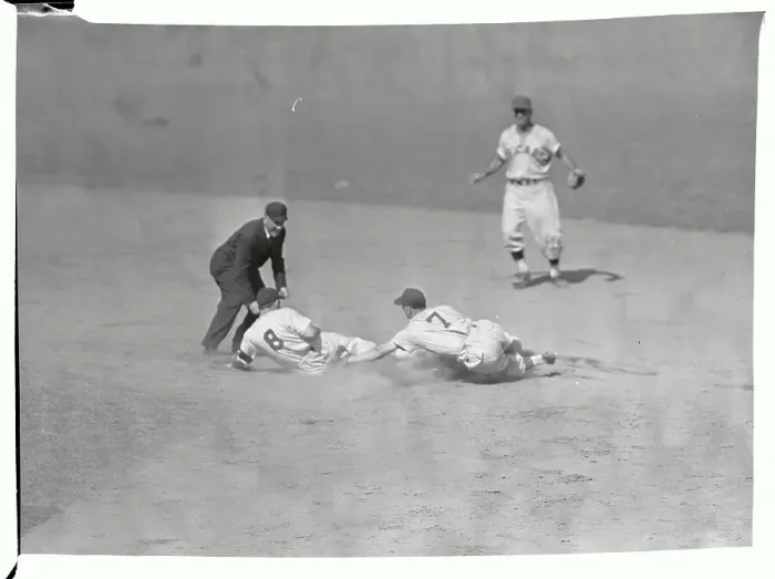 Framed Print : Yogi Berra Tagged Out at Second Base Framed Print : Yogi Berra Tagged Out at Second Base
