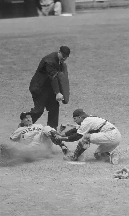Framed Print : Yogi Berra Tagging Chico Carrasquel Out Framed Print : Yogi Berra Tagging Chico Carrasquel Out