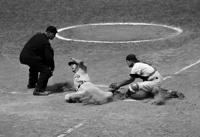 Framed Print : Yogi Berra Tagging Out White Sox Player