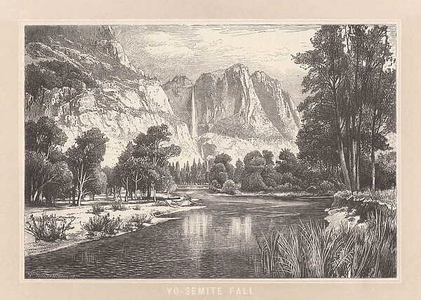 Yosemite Fall, Sierra Nevada, California, USA, wood engraving, published 1889