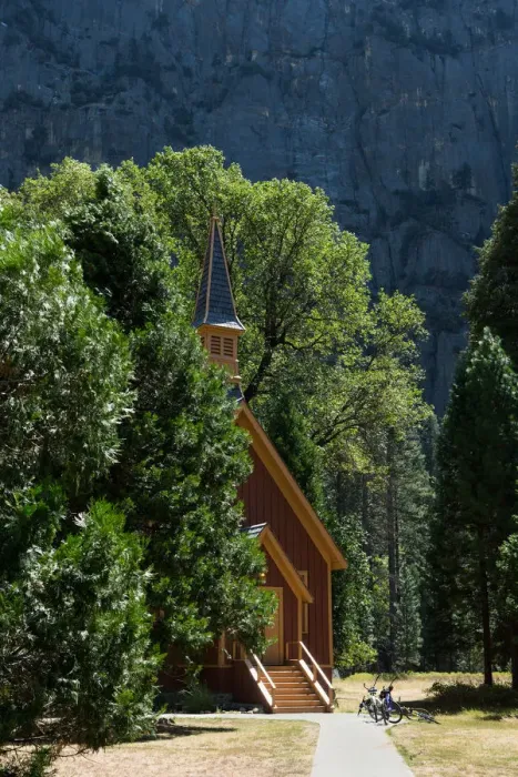 Framed Print : Yosemite Valley Chapel with bikes Framed Print : Yosemite Valley Chapel with bikes
