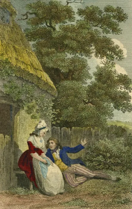 Framed Print : Young 18 th century couple flirting Framed Print : Young 18 th century couple flirting