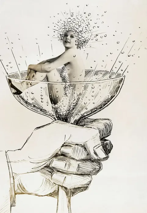 Framed Print : Young Actress Edna Marion in an Illustrated Glass of Champagne